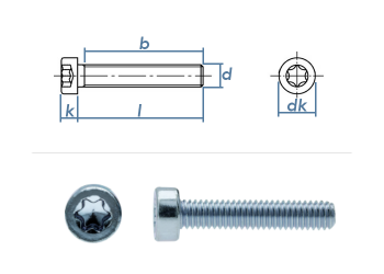 M6 x 16mm Zylinderschrauben TX niedriger Kopf  ISO14580 Stahl verzinkt FKL8.8 (10 Stk.)