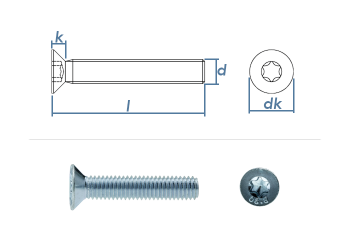 M3 x 20mm Senkschrauben ISO14581 Stahl verzinkt FKL8.8 (100 Stk.)