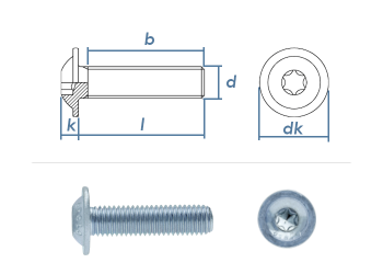 M5 x 30mm Linsenflachkopfschraube m. Flansch TX ISO7380-2 Stahl verzinkt FKL10.9 (10 Stk.)