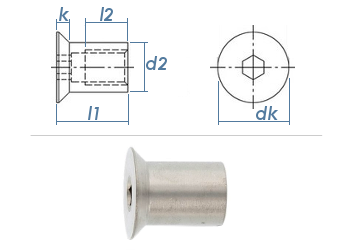 M12 x 20mm Hülsenmutter mit Senkkopf ISK Edelstahl A1 (1 Stk.)