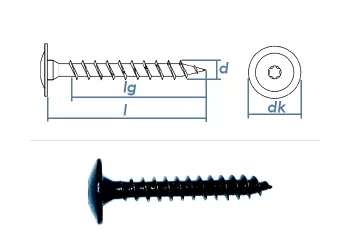 6 x 40mm Holzbauschrauben TX mit Tellerkopf schwarz verzinkt (10 Stk.)