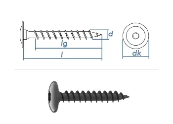 6 x 35mm Holzbauschrauben TX mit Tellerkopf schwarz verzinkt (10 Stk.)