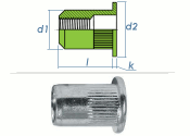 M8 x 10,9 x 16mm Blindnietmutter Flachkopf Edelstahl A2 (10 Stk.)