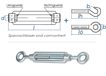 M6 Spannschloss mit 2 Ösen verzinkt gem. DIN1480 (1 Stk.)