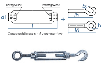 M8 Spannschloss mit Haken u. Öse verzinkt gem. DIN1480 (1 Stk.)