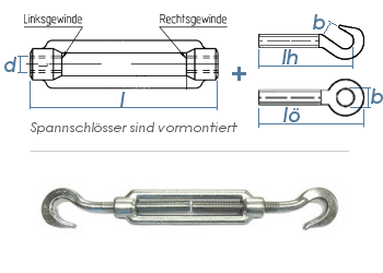 M10 Spannschloss mit 2 Haken verzinkt gem. DIN1480 (1 Stk.)