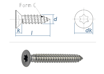 3,9 x 38mm Blechschrauben Senkkopf TX verzinkt  DIN7982-C  (100 Stk.)