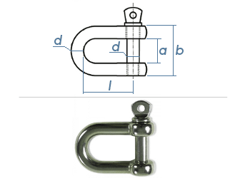 M8 Schäkel mit Kragenbolzen Edelstahl A4 (1 Stk.)