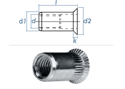 M5 x 6,9 x 13,5mm Blindnietmutter Senkkopf Edelstahl A2...