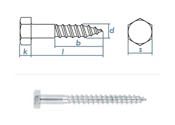 12 x 260mm Sechskant-Holzschrauben DIN571 Stahl verzinkt (1 Stk.)