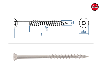 4,5 x 50mm Holzbauschrauben TX Senkkopf Edelstahl A4 (10 Stk.)