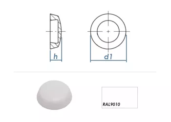 Abdeckkappen f. 3,9mm Kappenschrauben - RAL9010 Reinweiß (100 Stk.)
