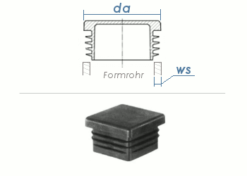 50 x 50mm / WS:1-3mm Lamellenstopfen quadratisch PE schwarz (1 Stk.)
