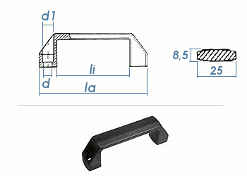 136 x 25 x 42mm verstärkter PA Kunststoffgriff  Form A  (1 Stk.)