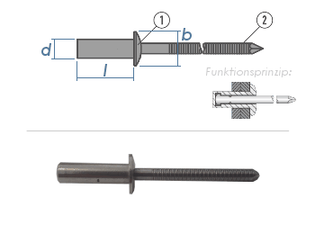 4,8 x 10mm Dicht-Becherblindniete  Edelstahl A2/C1 DIN16585 (10 Stk.)