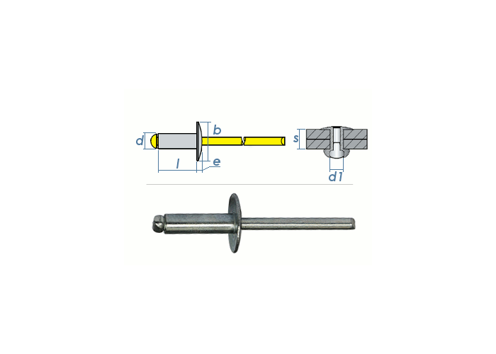4 x 10mm Blindniete Alu/Stahl m. großem Kopf - Schraube