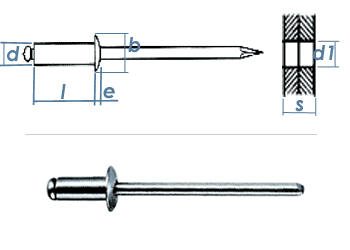 4 x 10mm Blindniete Stahl/Stahl m. großem Kopf (10 Stk.)