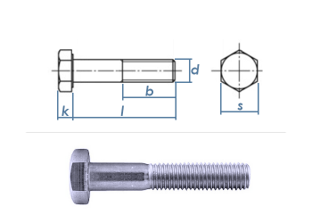 M16 x 55mm Sechskantschrauben DIN931 Teilgewinde Stahl verzinkt FKL 8.8 (1 Stk.)