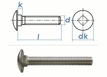 M10 x 45mm Torbandschrauben DIN603 Edelstahl A2 (1 Stk.)