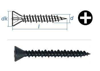 3,9 x 19mm Faserplattenschrauben HI-LO Stahl phosphatiert (100 Stk.)
