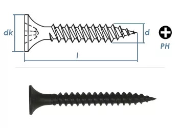3,9 x 55mm Schnellbauschrauben Feingewinde Stahl phosphatiert (100 Stk.)