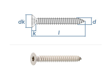 4,2 x 19mm Blechschrauben Senkkopf TX Edelstahl A2 DIN7982 (100 Stk.)