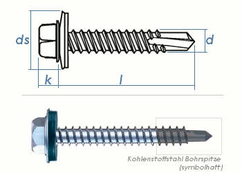 5,5 x 50mm Bi-Metall Bohrschrauben A2/CV m. Sechskantkopf u. Dichtscheibe (1 Stk.)
