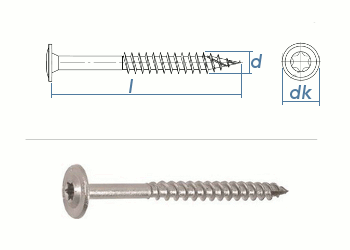 6 x 80mm Holzbauschrauben TX Tellerkopf Edelstahl A2  (10 Stk.)